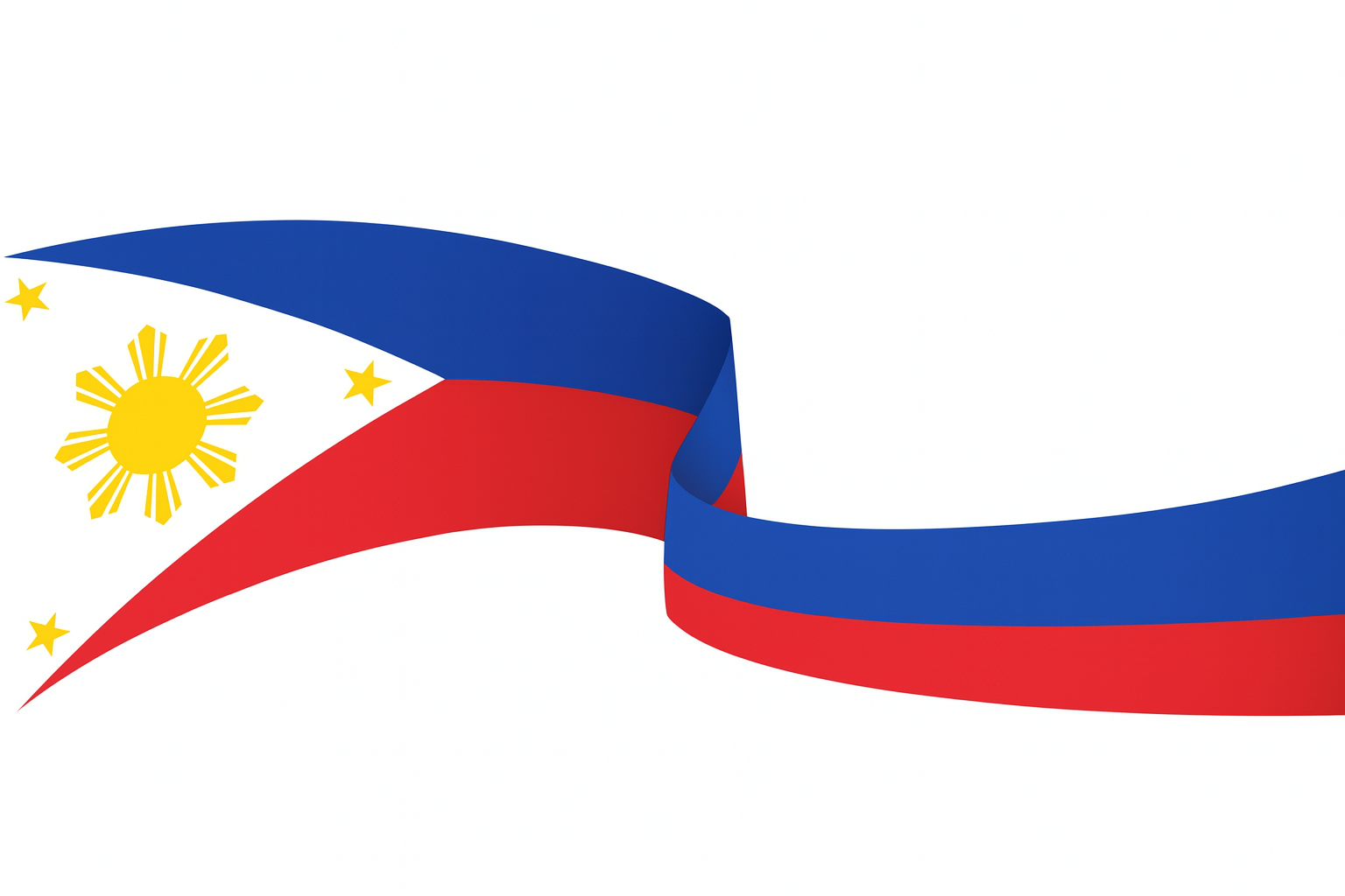 Flag of the Philippines with a sun and stars on a white background