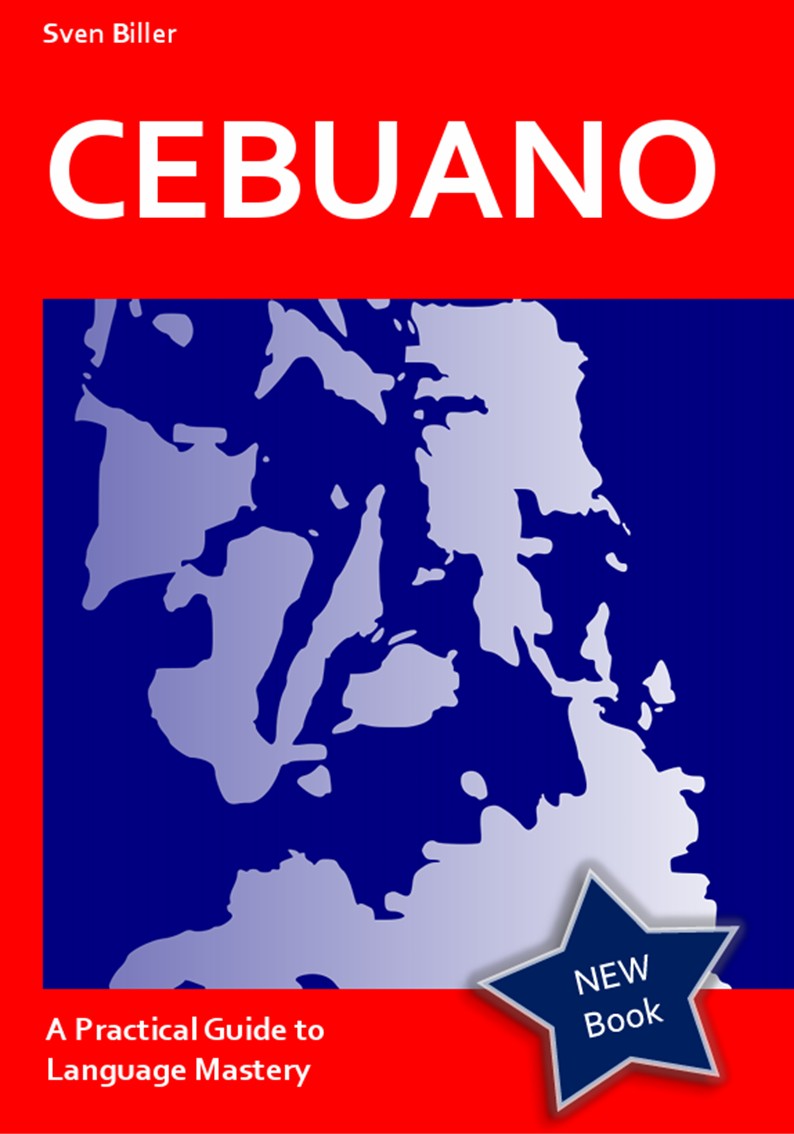 Book cover of 'Cebuano: A Practical Guide to Language Mastery' with a red border and blue map.