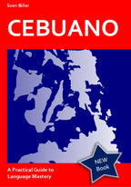 Book cover of 'Cebuano: A Practical Guide to Language Mastery' with a red border and blue map.