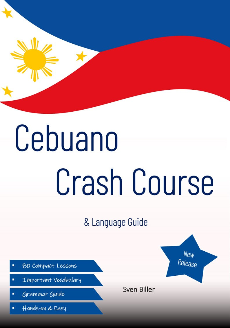 Book cover of 'Cebuano Crash Course & Language Guide' with a flag design on the background.